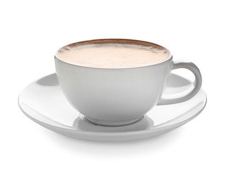 Obraz premium Cup of hot coffee on white background