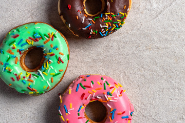 Colorfull group of donuts top view