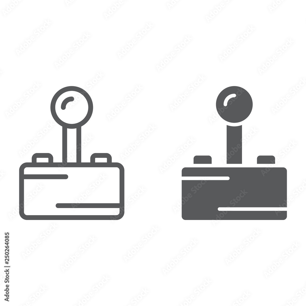 Poster joystick line and glyph icon, play and game, gamepad sign, vector graphics, a linear pattern on a wh