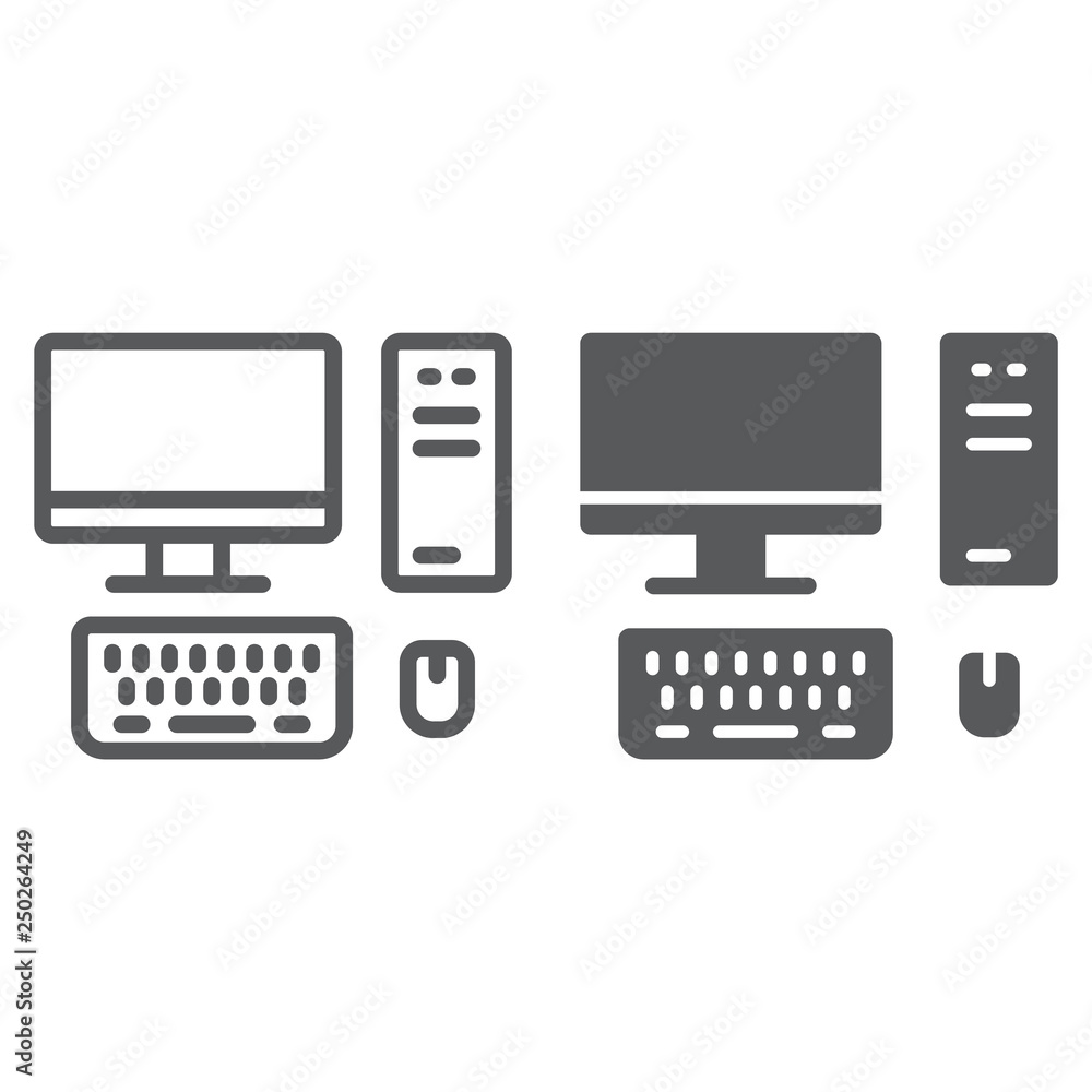 Poster pc line and glyph icon, technology and computer, desktop sign, vector graphics, a linear pattern on 
