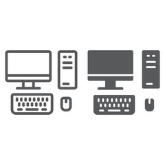 Pc line and glyph icon, technology and computer, desktop sign, vector graphics, a linear pattern on a white background.