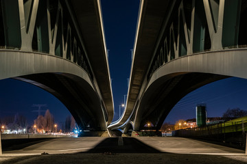 Under a Bridge at Night, Massive Bridge Arches, A Big Bridge, Bottom of a Bridge