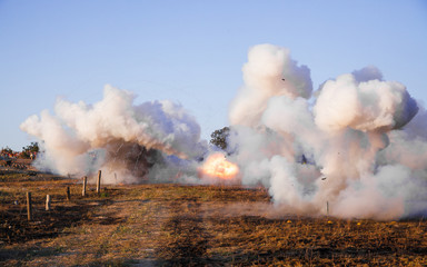 Explosions, fire and smoke, war