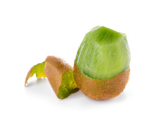 Tasty peeled kiwi on white background