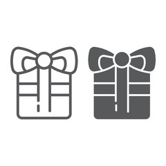 Gift line and glyph icon, celebration and package, present sign, vector graphics, a linear pattern on a white background.