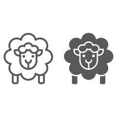 Sheep line and glyph icon, wool and animal, lamb sign, vector graphics, a linear pattern on a white background.
