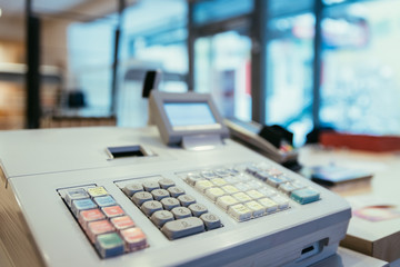 Cash register in a store, sales; Blurry Background