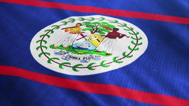 Belize flag is waving 3D illustration. Symbol of Belize national on fabric cloth 3D rendering in full perspective.