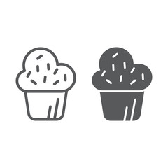 Muffin line and glyph icon, cake and food, cupcake sign, vector graphics, a linear pattern on a white background.