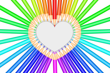 Colorful pencils and heart shape