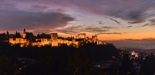 Sunset in Granada with views of the Alhambra