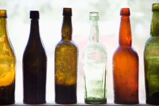 Antique Bottles In Window