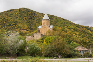 Ananuri fortress surrounded by autumn forest