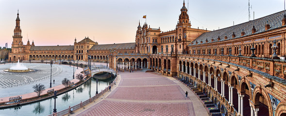 Panoramic view of Plaza de Espana, Seville - obrazy, fototapety, plakaty
