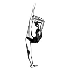 Obraz na płótnie Canvas Ballerina in dance. Ink dancer. Watercolor black on white background.