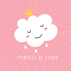 Funny kawaii cloud in crown.Vector illustration