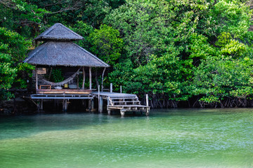 Fototapeta na wymiar Pavilion on the sea in mangrove forest
