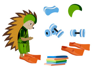 Hedgehog swimmer. Set. Vector illustration. Isolated on a white background.