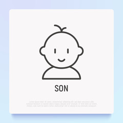 Baby boy thin line icon. Modern vector illustration of newborn.