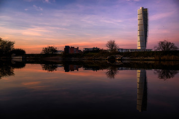 Reflection photo of Malmo city in evening