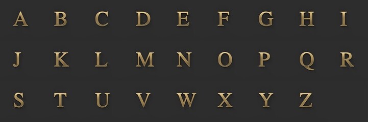Capital letters, gold metallic with serif, ultra resolution, dark background