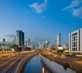 Traffic Flowing in and Out of Downtown Tel Aviv
