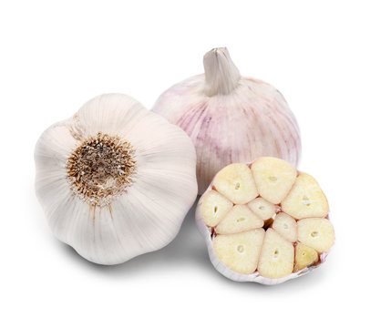 Fresh garlic on white background