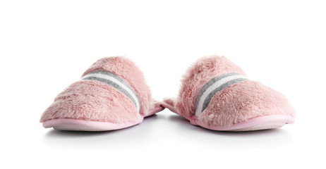 Soft slippers on white background