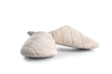 Soft slippers on white background