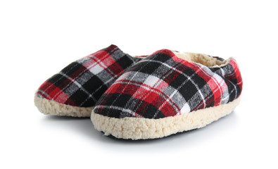 Soft slippers on white background