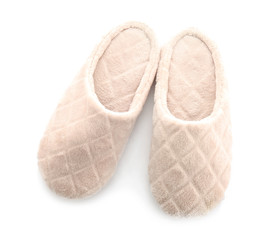 Soft slippers on white background