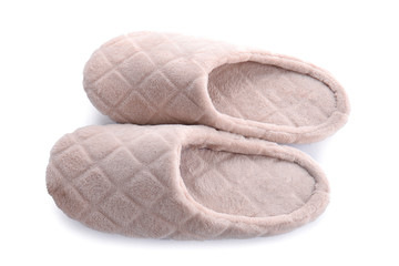Soft slippers on white background