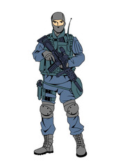 special forces police officer, cartoon, character, color, drawing, illustration, vector
