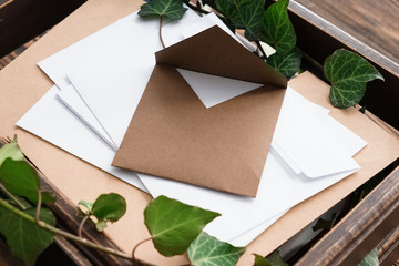 Many letters in box, closeup