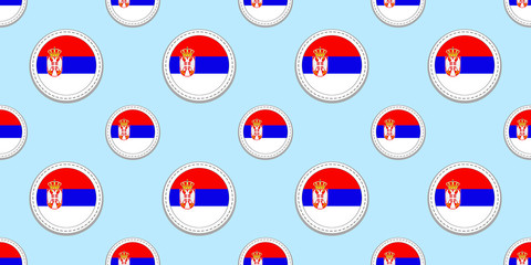 Serbia round flag seamless pattern. Serbian background. Vector circle icons. Geometric symbols stickers. Texture for sports pages, games, travelling design elements. patriotic wallpaper.