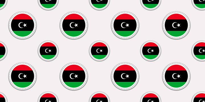 Libya round flag seamless pattern. National symbols background. Vector circle icons. Geometric stickers. Texture for sports pages, games, travelling design elements. patriotic wallpaper.