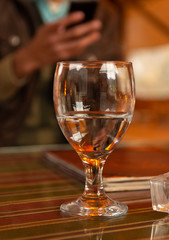 wine glass in ambient environment beautiful reflections and bokeh 