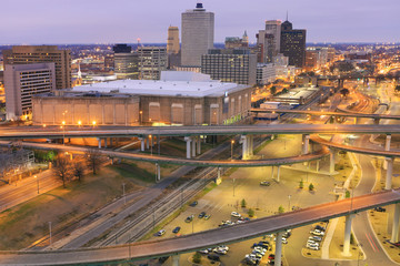 Fototapeta na wymiar Memphis, Tennessee city center at night