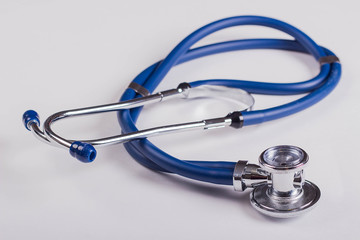 Stethoscope or phonendoscope, medical device for auscultation, medical equipment on white background.