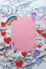 pink sheet with space for text.unicorn