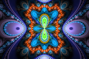 Obraz premium Fraktal fractal wallpaper black and colorful geometric shapes illustrate space universe magic frequency explosion galaxy or galaxies.