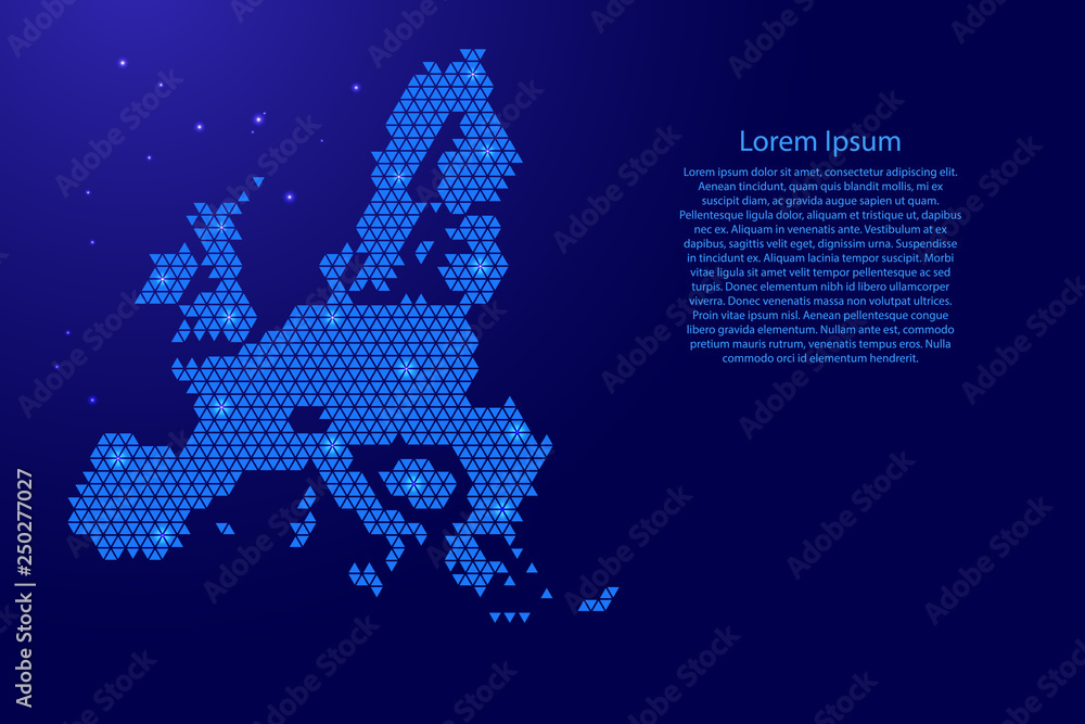 Poster european union map abstract schematic from blue triangles repeating pattern geometric background wit