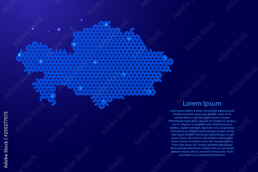 Poster kazakhstan map abstract schematic from blue triangles repeating pattern geometric background with no