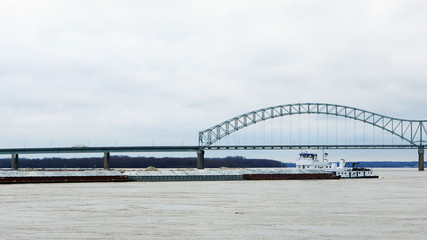 View of Mississippi River barge by Memphis, Tennessee