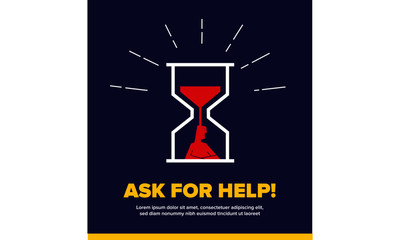 Ask for Help Template Concept. Vector illustration of a man waiting. Person in hour glass. People time concept.