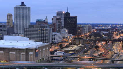 Memphis, Tennessee city center at dusk