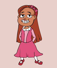 little girl in pink dress cartoon portrait