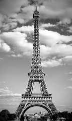 Eiffel Tower symbol of Paris in France in black and white