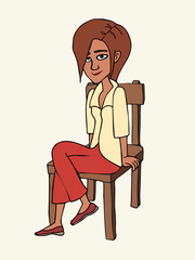 smiling woman sitting on the chair, isolated vector cartoon