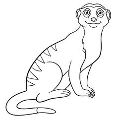 Coloring pages. Little cute meerkat smiles.